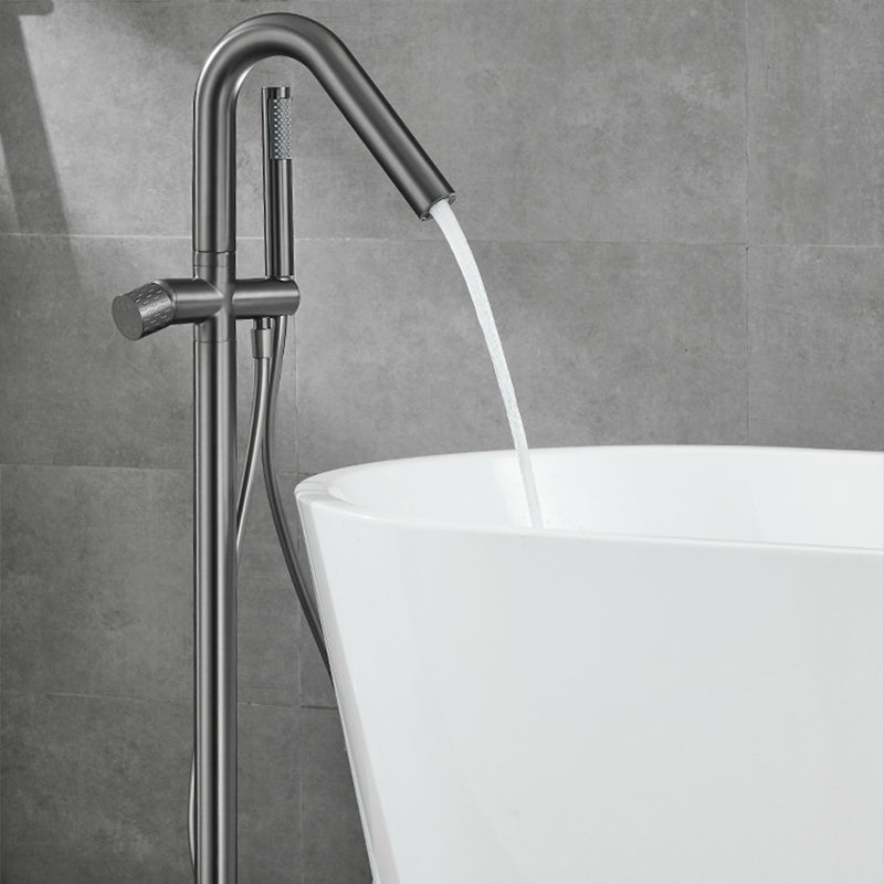 Floor Mounted Metal Freestanding Tub Filler Hand Shower Freestanding Faucet Clearhalo 'Bathroom Remodel & Bathroom Fixtures' 'Bathtub Faucets' 'bathtub_faucets' 'Home Improvement' 'home_improvement' 'home_improvement_bathtub_faucets' 6914985