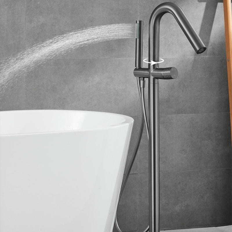 Floor Mounted Metal Freestanding Tub Filler Hand Shower Freestanding Faucet Clearhalo 'Bathroom Remodel & Bathroom Fixtures' 'Bathtub Faucets' 'bathtub_faucets' 'Home Improvement' 'home_improvement' 'home_improvement_bathtub_faucets' 6914986