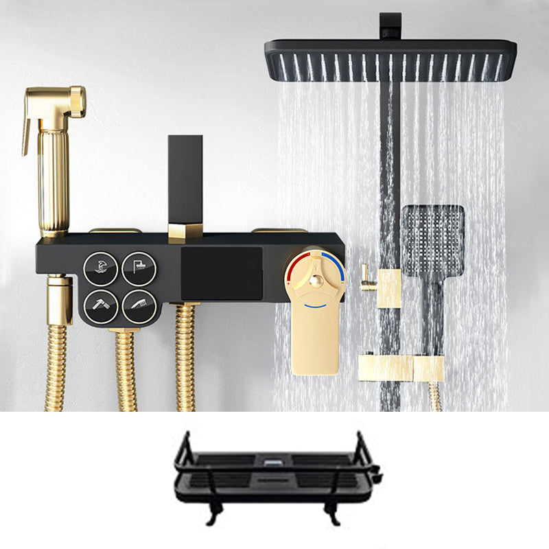 Shower Trim Square Handheld Shower Head Massage Jet Shower System Black-Gold Thermostatic Digital Display Included Clearhalo 'Bathroom Remodel & Bathroom Fixtures' 'Home Improvement' 'home_improvement' 'home_improvement_shower_faucets' 'Shower Faucets & Systems' 'shower_faucets' 'Showers & Bathtubs Plumbing' 'Showers & Bathtubs' 6915124