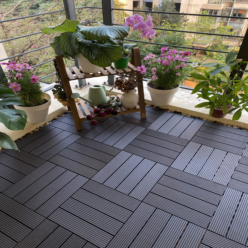 Composite Decking Tiles Interlocking Water Resistant Floor Tiles Black Clearhalo 'Home Improvement' 'home_improvement' 'home_improvement_outdoor_deck_tiles_planks' 'Outdoor Deck Tiles & Planks' 'Outdoor Flooring & Tile' 'Outdoor Remodel' 'outdoor_deck_tiles_planks' 6915694