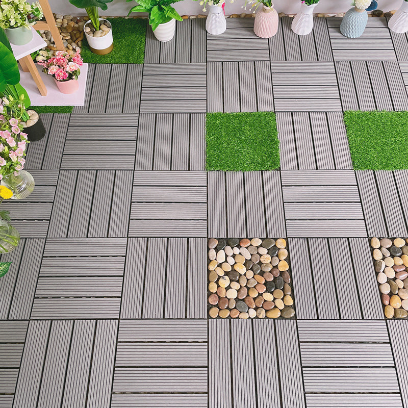 Interlocking Deck Tile Solid Color Water-Resistant Composite Deck Tile Kit Grey Clearhalo 'Home Improvement' 'home_improvement' 'home_improvement_outdoor_deck_tiles_planks' 'Outdoor Deck Tiles & Planks' 'Outdoor Flooring & Tile' 'Outdoor Remodel' 'outdoor_deck_tiles_planks' 6915720