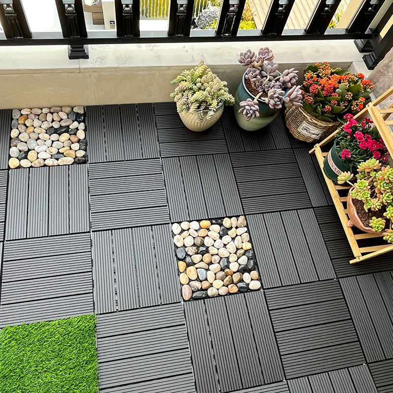 Interlocking Deck Tile Solid Color Water-Resistant Composite Deck Tile Kit Dark Gray Clearhalo 'Home Improvement' 'home_improvement' 'home_improvement_outdoor_deck_tiles_planks' 'Outdoor Deck Tiles & Planks' 'Outdoor Flooring & Tile' 'Outdoor Remodel' 'outdoor_deck_tiles_planks' 6915721