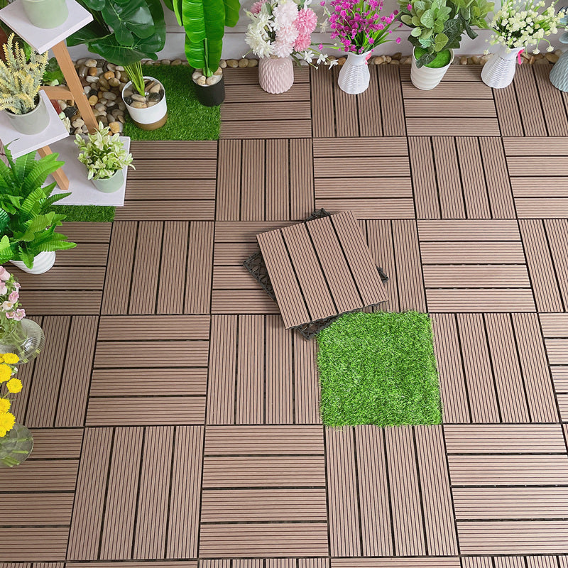 Interlocking Deck Tile Solid Color Water-Resistant Composite Deck Tile Kit Coffee Clearhalo 'Home Improvement' 'home_improvement' 'home_improvement_outdoor_deck_tiles_planks' 'Outdoor Deck Tiles & Planks' 'Outdoor Flooring & Tile' 'Outdoor Remodel' 'outdoor_deck_tiles_planks' 6915723