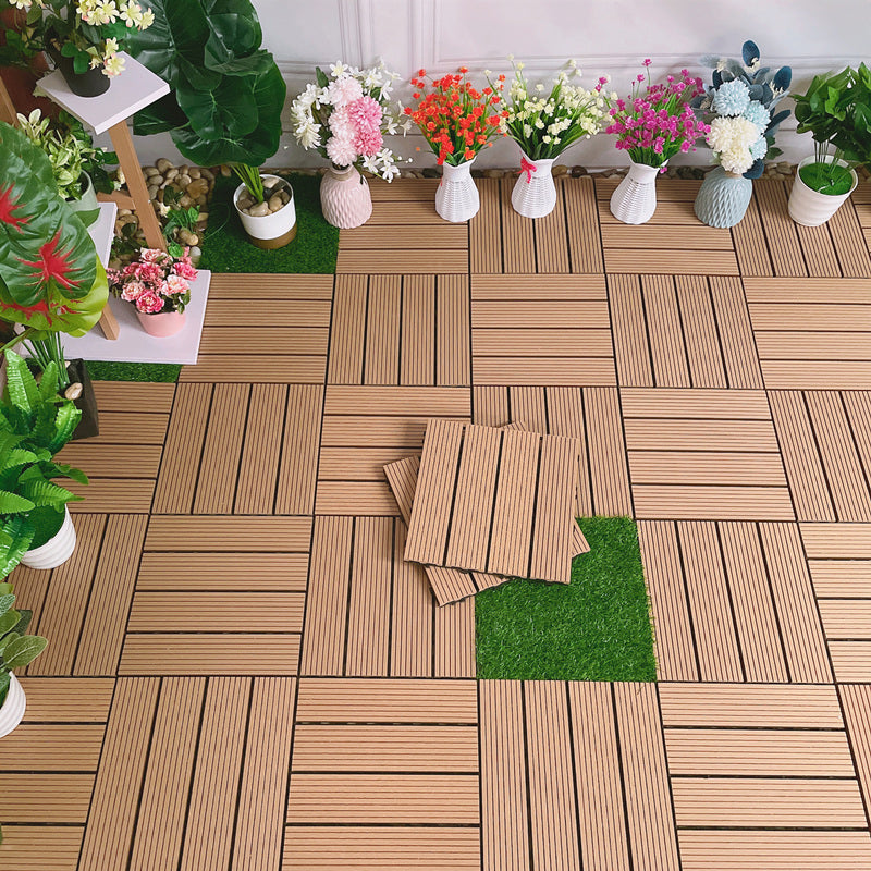 Interlocking Deck Tile Solid Color Water-Resistant Composite Deck Tile Kit Dark Wood Clearhalo 'Home Improvement' 'home_improvement' 'home_improvement_outdoor_deck_tiles_planks' 'Outdoor Deck Tiles & Planks' 'Outdoor Flooring & Tile' 'Outdoor Remodel' 'outdoor_deck_tiles_planks' 6915727