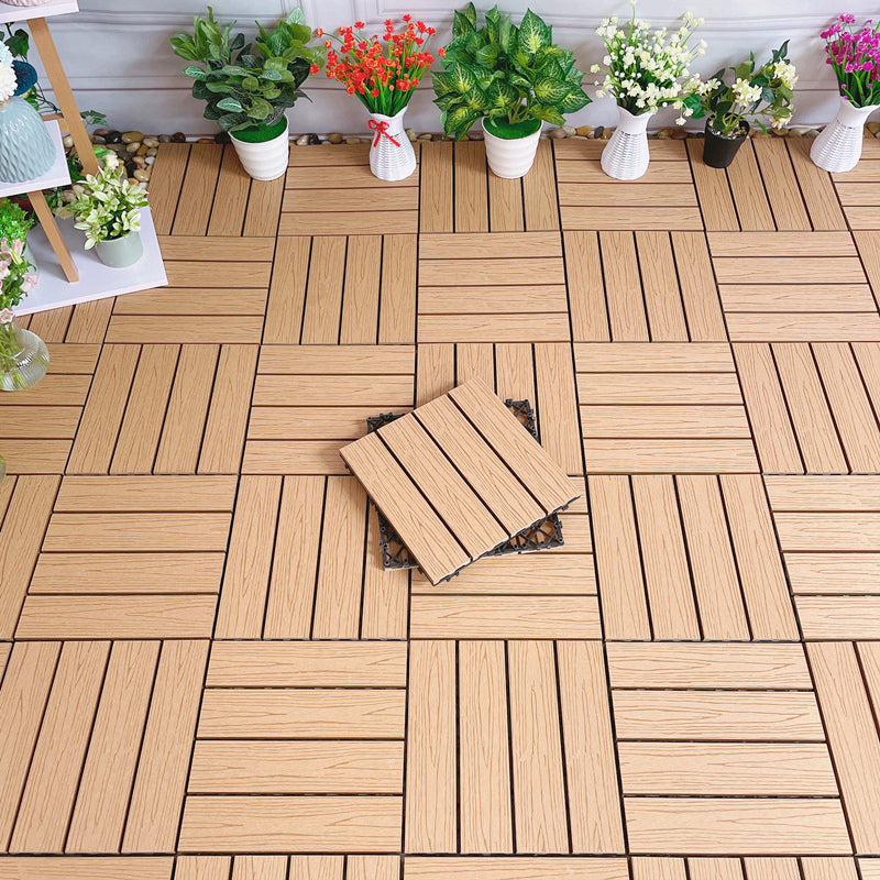 Interlocking Deck Tile Solid Color Water-Resistant Composite Deck Tile Kit Natural Clearhalo 'Home Improvement' 'home_improvement' 'home_improvement_outdoor_deck_tiles_planks' 'Outdoor Deck Tiles & Planks' 'Outdoor Flooring & Tile' 'Outdoor Remodel' 'outdoor_deck_tiles_planks' 6915729