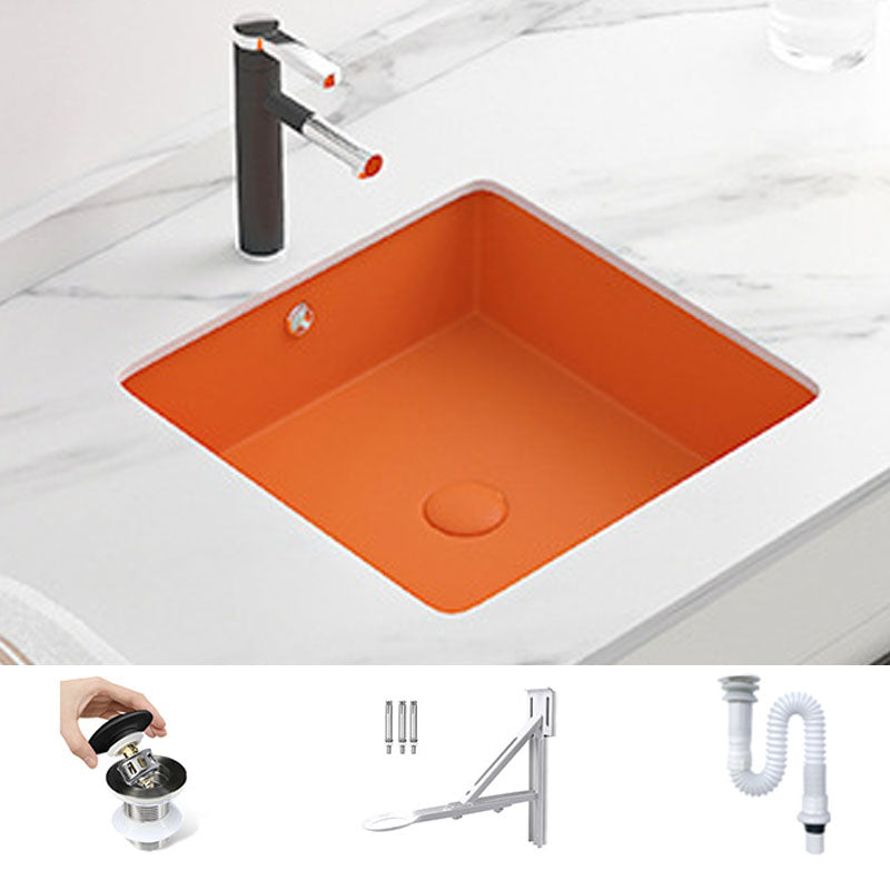 Modern Bathroom Sink Rectangular Vessel Bathroom Sink with Faucet 16"L x 16"W x 7"H Orange Sink with Faucet Clearhalo 'Bathroom Remodel & Bathroom Fixtures' 'Bathroom Sinks & Faucet Components' 'Bathroom Sinks' 'bathroom_sink' 'Home Improvement' 'home_improvement' 'home_improvement_bathroom_sink' 6916210