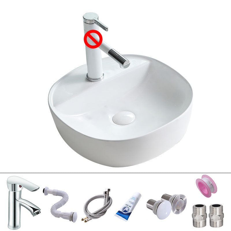 Porcelain Bathroom Sink Contemporary Simple Vessel Bathroom Sink 16"L x 16"W x 5"H Sink with Faucet Clearhalo 'Bathroom Remodel & Bathroom Fixtures' 'Bathroom Sinks & Faucet Components' 'Bathroom Sinks' 'bathroom_sink' 'Home Improvement' 'home_improvement' 'home_improvement_bathroom_sink' 6916369