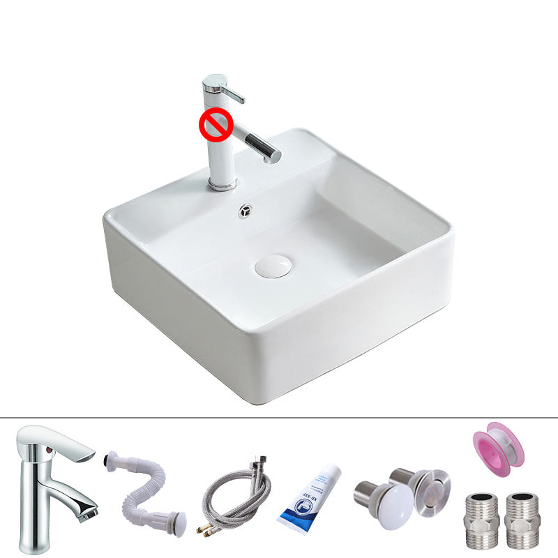 Porcelain Bathroom Sink Contemporary Simple Vessel Bathroom Sink 18"L x 18"W x 6"H Sink with Faucet Clearhalo 'Bathroom Remodel & Bathroom Fixtures' 'Bathroom Sinks & Faucet Components' 'Bathroom Sinks' 'bathroom_sink' 'Home Improvement' 'home_improvement' 'home_improvement_bathroom_sink' 6916381