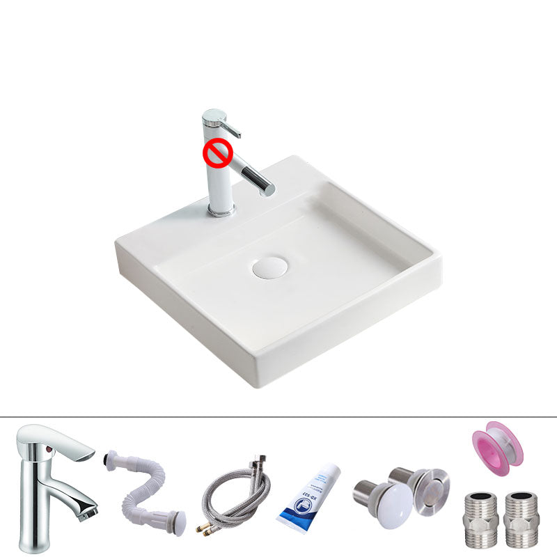 Porcelain Bathroom Sink Contemporary Simple Vessel Bathroom Sink 18.3"L x 18.3"W x 5.7"H Sink with Faucet Clearhalo 'Bathroom Remodel & Bathroom Fixtures' 'Bathroom Sinks & Faucet Components' 'Bathroom Sinks' 'bathroom_sink' 'Home Improvement' 'home_improvement' 'home_improvement_bathroom_sink' 6916388