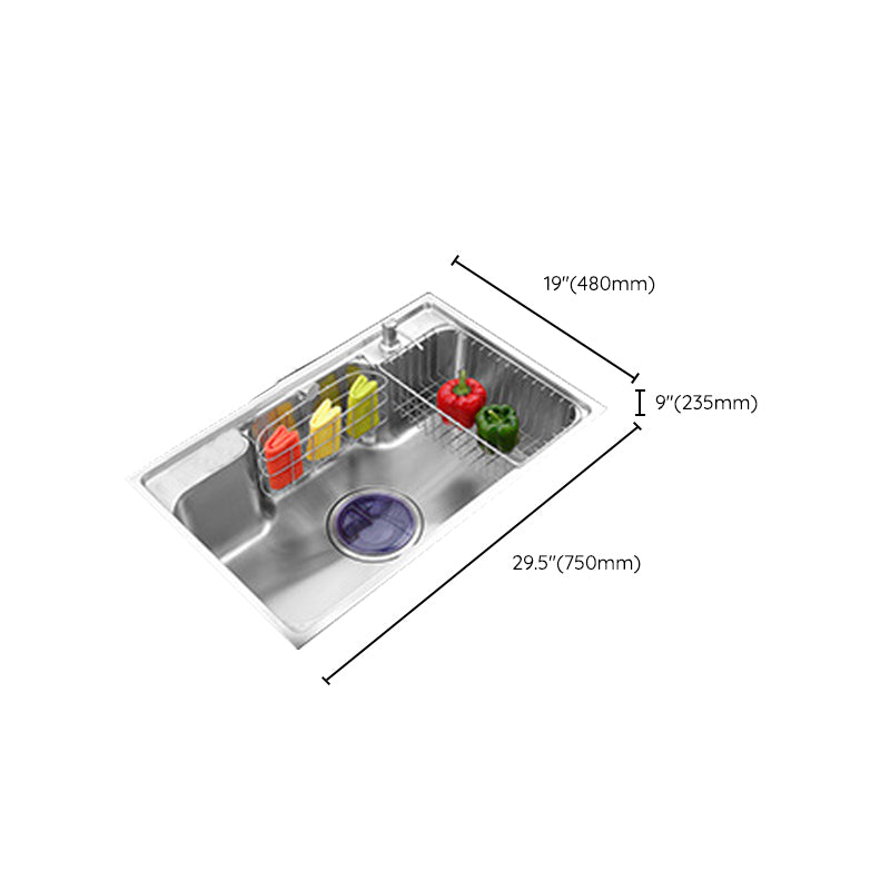 Stainless Steel Kitchen Sink 2 Holes Overflow Hole Design Drop-In Kitchen Sink Clearhalo 'Home Improvement' 'home_improvement' 'home_improvement_kitchen_sinks' 'Kitchen Remodel & Kitchen Fixtures' 'Kitchen Sinks & Faucet Components' 'Kitchen Sinks' 'kitchen_sinks' 6916647