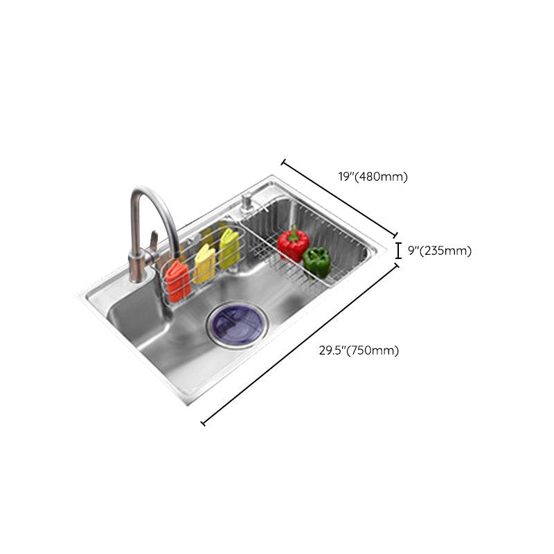 Stainless Steel Kitchen Sink 2 Holes Overflow Hole Design Drop-In Kitchen Sink Clearhalo 'Home Improvement' 'home_improvement' 'home_improvement_kitchen_sinks' 'Kitchen Remodel & Kitchen Fixtures' 'Kitchen Sinks & Faucet Components' 'Kitchen Sinks' 'kitchen_sinks' 6916648