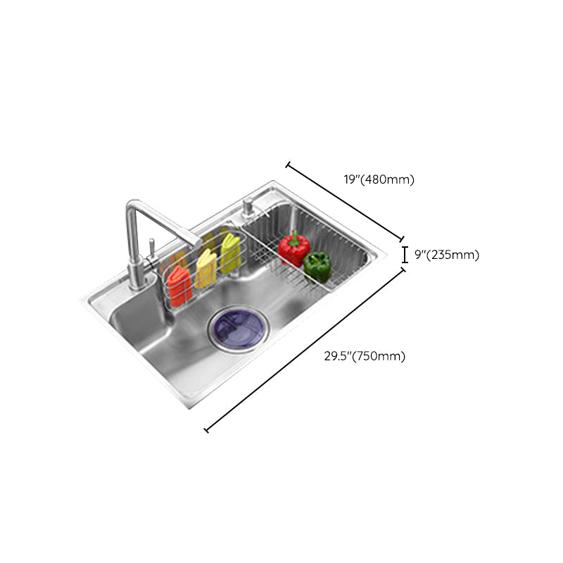 Stainless Steel Kitchen Sink 2 Holes Overflow Hole Design Drop-In Kitchen Sink Clearhalo 'Home Improvement' 'home_improvement' 'home_improvement_kitchen_sinks' 'Kitchen Remodel & Kitchen Fixtures' 'Kitchen Sinks & Faucet Components' 'Kitchen Sinks' 'kitchen_sinks' 6916649