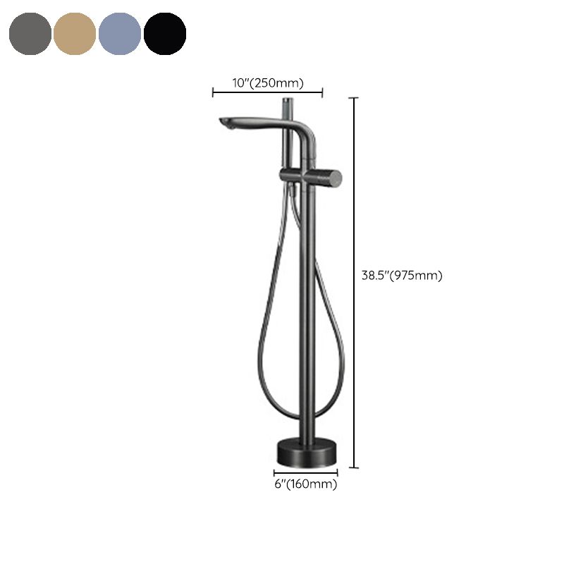 Floor Mounted Metal Freestanding Tub Filler Hand Shower Freestanding Faucet Clearhalo 'Bathroom Remodel & Bathroom Fixtures' 'Bathtub Faucets' 'bathtub_faucets' 'Home Improvement' 'home_improvement' 'home_improvement_bathtub_faucets' 6917854