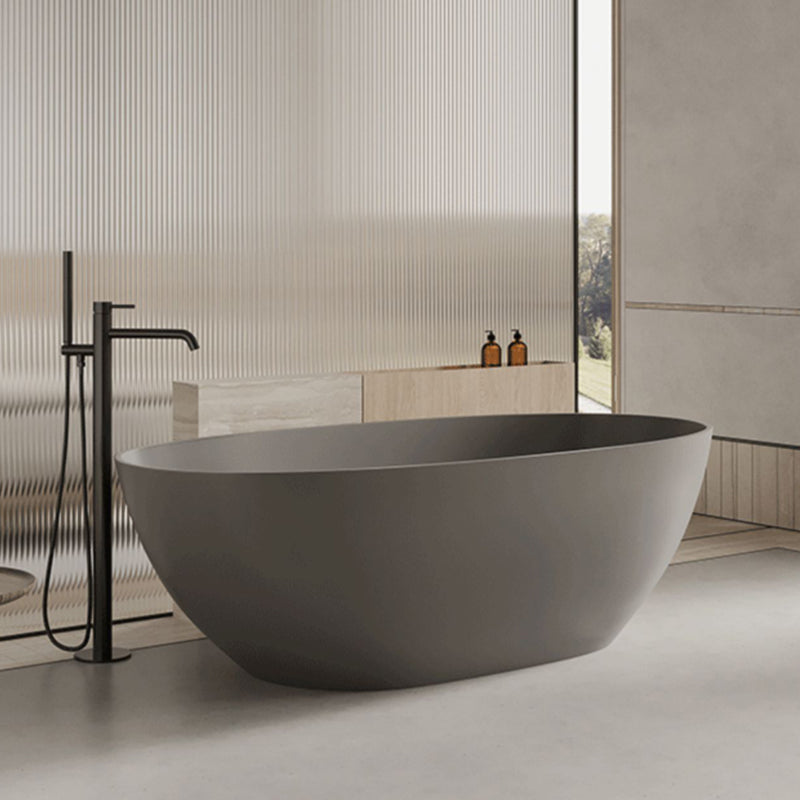 Modern Stone Bathtub Freestanding Soaking Bathtub , 22.05-inch Tall Grey 59"L x 31"W x 22"H Clearhalo 'Bathroom Remodel & Bathroom Fixtures' 'Bathtubs' 'Home Improvement' 'home_improvement' 'home_improvement_bathtubs' 'Showers & Bathtubs' 6921727