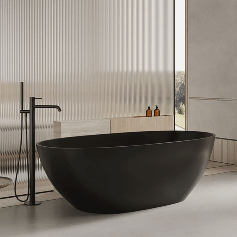 Modern Stone Bathtub Freestanding Soaking Bathtub , 22.05-inch Tall Black 59"L x 31"W x 22"H Clearhalo 'Bathroom Remodel & Bathroom Fixtures' 'Bathtubs' 'Home Improvement' 'home_improvement' 'home_improvement_bathtubs' 'Showers & Bathtubs' 6921728