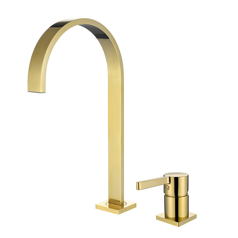 Single Handle Basin Faucet Contemporary Luxury Bathroom Faucet Dark Gold Gooseneck Clearhalo 'Bathroom Remodel & Bathroom Fixtures' 'Bathroom Sink Faucets' 'Bathroom Sinks & Faucet Components' 'bathroom_sink_faucets' 'Home Improvement' 'home_improvement' 'home_improvement_bathroom_sink_faucets' 6926448