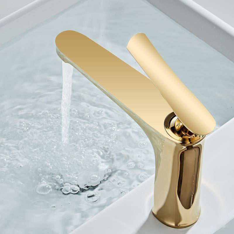 Light Luxury Basin Faucet 6.69" H Modern Brass Vessel Sink Faucet Clearhalo 'Bathroom Remodel & Bathroom Fixtures' 'Bathroom Sink Faucets' 'Bathroom Sinks & Faucet Components' 'bathroom_sink_faucets' 'Casa' 'Home Improvement' 'home_improvement' 'home_improvement_bathroom_sink_faucets' 6926474