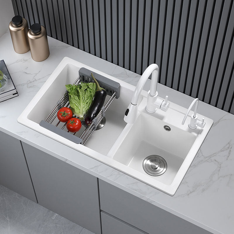 Classic Quartz Sink Double Bowl Solid Color Kitchen Sink with Faucet Clearhalo 'Home Improvement' 'home_improvement' 'home_improvement_kitchen_sinks' 'Kitchen Remodel & Kitchen Fixtures' 'Kitchen Sinks & Faucet Components' 'Kitchen Sinks' 'kitchen_sinks' 6926585