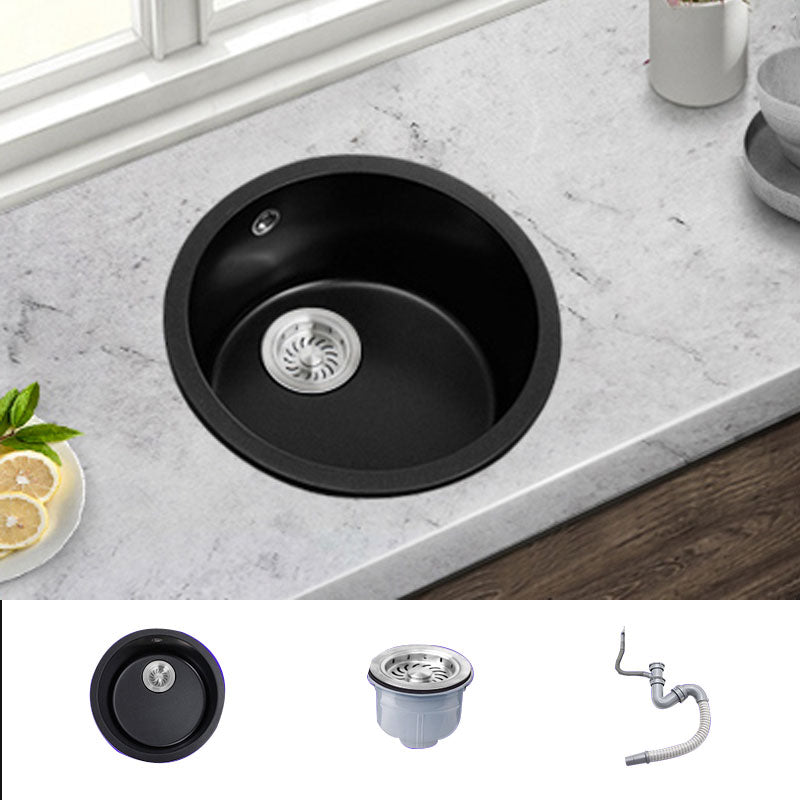 Round Granite Kitchen Sink in Black with Drain Assembly Undermount Sink Sink Only None Clearhalo 'Home Improvement' 'home_improvement' 'home_improvement_kitchen_sinks' 'Kitchen Remodel & Kitchen Fixtures' 'Kitchen Sinks & Faucet Components' 'Kitchen Sinks' 'kitchen_sinks' 6926699