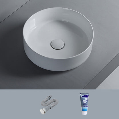 Modern White Vessel Sink Porcelain Shut-Off Valve Included Bathroom Sink 11.8"L x 11.8"W x 4.7"H Sink Clearhalo 'Bathroom Remodel & Bathroom Fixtures' 'Bathroom Sinks & Faucet Components' 'Bathroom Sinks' 'bathroom_sink' 'Home Improvement' 'home_improvement' 'home_improvement_bathroom_sink' 6926810