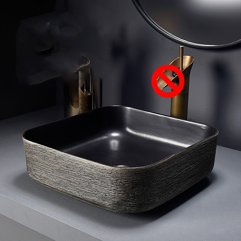 Modern Bathroom Sink Black Oval Ceramic Bathroom Sink with Faucet 15"L x 15"W x 5"H Sink Clearhalo 'Bathroom Remodel & Bathroom Fixtures' 'Bathroom Sinks & Faucet Components' 'Bathroom Sinks' 'bathroom_sink' 'Home Improvement' 'home_improvement' 'home_improvement_bathroom_sink' 6926933