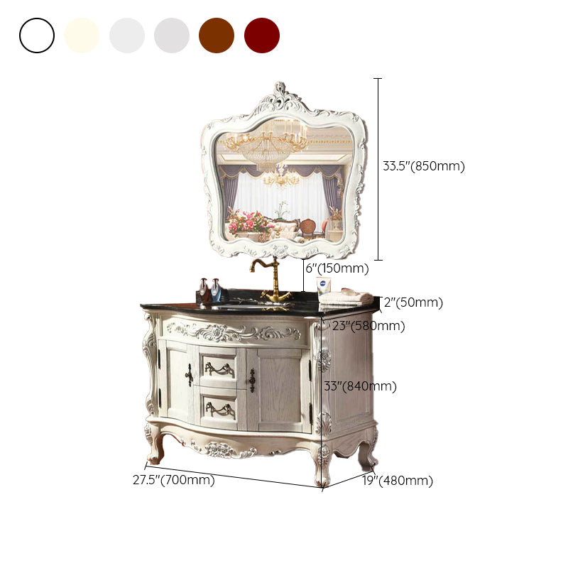 Drawers Vanity Set Wood Frame Oval Single Sink Mirror Freestanding Vanity with 2 Doors Clearhalo 'Bathroom Remodel & Bathroom Fixtures' 'Bathroom Vanities' 'bathroom_vanities' 'Home Improvement' 'home_improvement' 'home_improvement_bathroom_vanities' 6926957