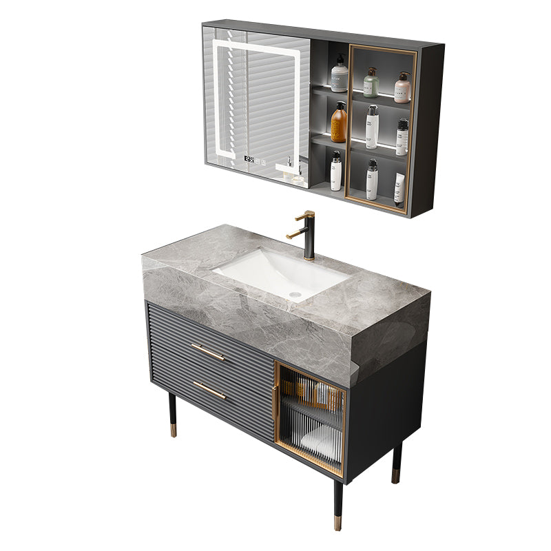 Single Sink Vanity Set Stone Top Mirror Freestanding Drawers Grey Bathroom Vanity Clearhalo 'Bathroom Remodel & Bathroom Fixtures' 'Bathroom Vanities' 'bathroom_vanities' 'Home Improvement' 'home_improvement' 'home_improvement_bathroom_vanities' 6926973