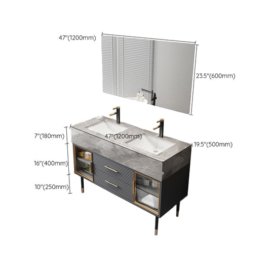 Single Sink Vanity Set Stone Top Mirror Freestanding Drawers Grey Bathroom Vanity Clearhalo 'Bathroom Remodel & Bathroom Fixtures' 'Bathroom Vanities' 'bathroom_vanities' 'Home Improvement' 'home_improvement' 'home_improvement_bathroom_vanities' 6926980