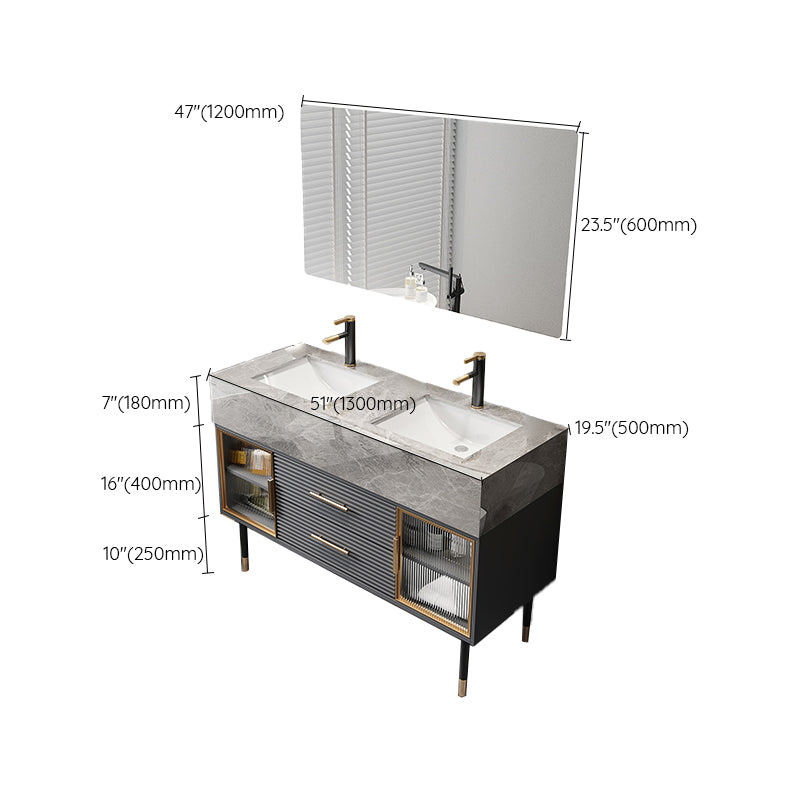 Single Sink Vanity Set Stone Top Mirror Freestanding Drawers Grey Bathroom Vanity Clearhalo 'Bathroom Remodel & Bathroom Fixtures' 'Bathroom Vanities' 'bathroom_vanities' 'Home Improvement' 'home_improvement' 'home_improvement_bathroom_vanities' 6926981