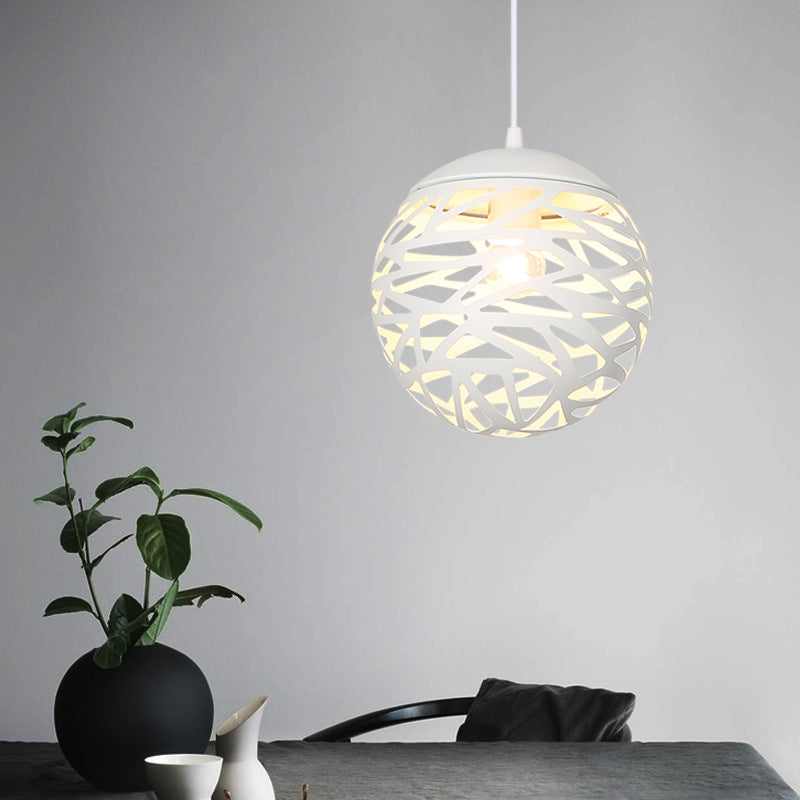 8"/12" W Stenciled Metal Shade Pendant Light Contemporary 1 Light Dining Room Hanging Light in Black/White Clearhalo 'Ceiling Lights' 'Modern Pendants' 'Modern' 'Pendant Lights' 'Pendants' Lighting' 69271