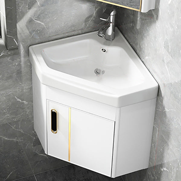 White Corner Wall Mount Cabinet Single Door Bathroom Sink