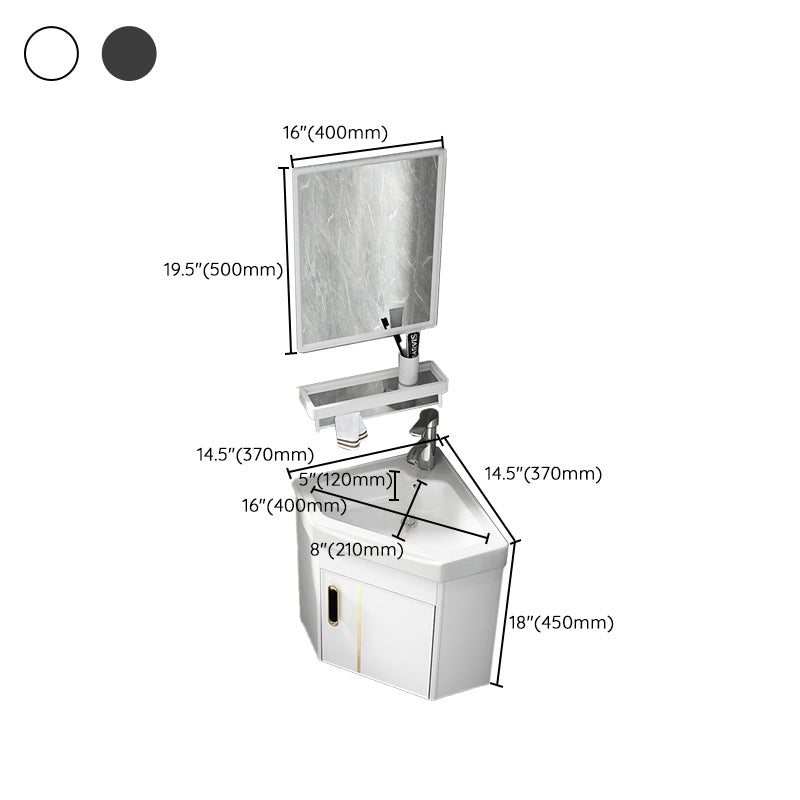 Wall Mounted Corner Vanity Triangular Single Sink Mirror Metal Frame Bath Vanity with Door Clearhalo 'Bathroom Remodel & Bathroom Fixtures' 'Bathroom Vanities' 'bathroom_vanities' 'Home Improvement' 'home_improvement' 'home_improvement_bathroom_vanities' 6927105