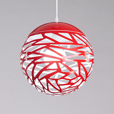 8"/12" W Stenciled Metal Shade Pendant Light Contemporary 1 Light Dining Room Hanging Light in Black/White Red Clearhalo 'Ceiling Lights' 'Modern Pendants' 'Modern' 'Pendant Lights' 'Pendants' Lighting' 69272