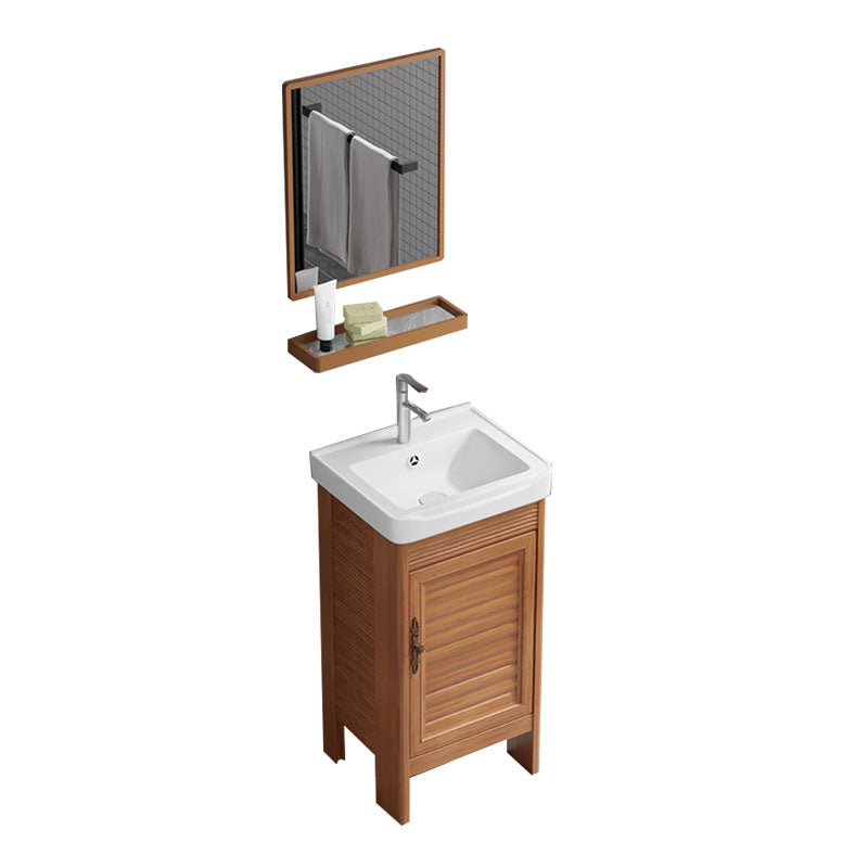 Rectangle Vanity Set Metal Frame Mirror Freestanding 2 Doors Single Sink Bath Vanity Vanity & Faucet & Mirrors 17"L x 14"W x 31"H 1 Clearhalo 'Bathroom Remodel & Bathroom Fixtures' 'Bathroom Vanities' 'bathroom_vanities' 'Home Improvement' 'home_improvement' 'home_improvement_bathroom_vanities' 6927223