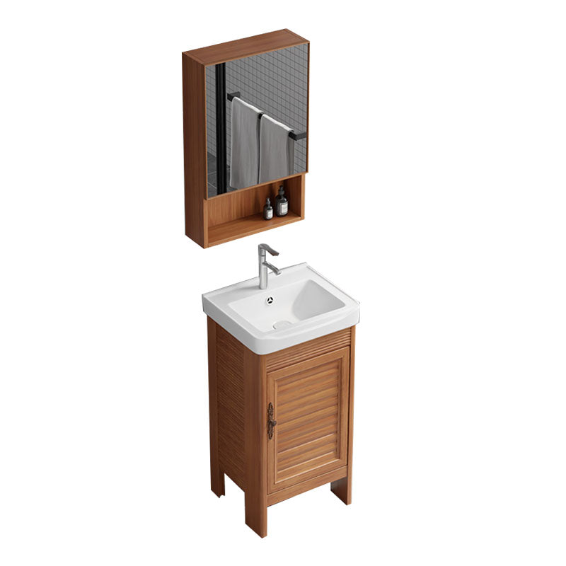 Rectangle Vanity Set Metal Frame Mirror Freestanding 2 Doors Single Sink Bath Vanity Vanity & Faucet & Mirror Cabinet 17"L x 14"W x 31"H 1 Clearhalo 'Bathroom Remodel & Bathroom Fixtures' 'Bathroom Vanities' 'bathroom_vanities' 'Home Improvement' 'home_improvement' 'home_improvement_bathroom_vanities' 6927224