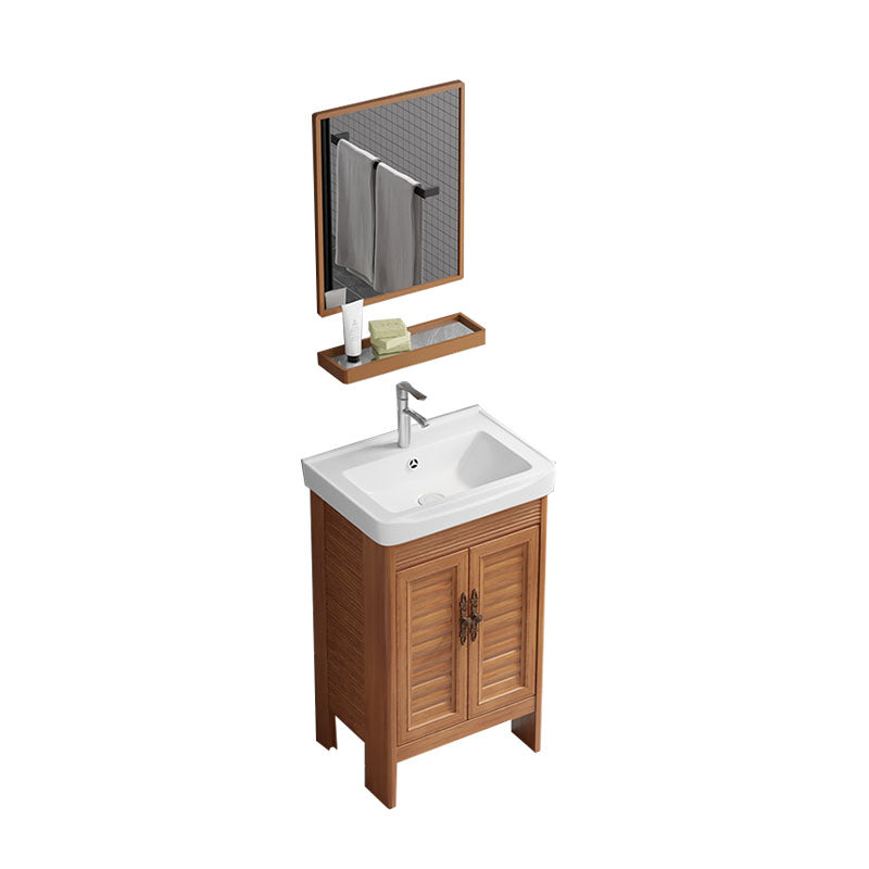 Rectangle Vanity Set Metal Frame Mirror Freestanding 2 Doors Single Sink Bath Vanity Vanity & Faucet & Mirrors 20"L x 14"W x 31"H 2 Clearhalo 'Bathroom Remodel & Bathroom Fixtures' 'Bathroom Vanities' 'bathroom_vanities' 'Home Improvement' 'home_improvement' 'home_improvement_bathroom_vanities' 6927234