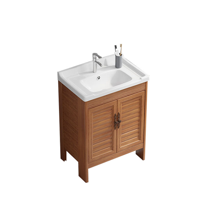 Rectangle Vanity Set Metal Frame Mirror Freestanding 2 Doors Single Sink Bath Vanity Vanity & Faucet 24"L x 16"W x 31"H 2 Clearhalo 'Bathroom Remodel & Bathroom Fixtures' 'Bathroom Vanities' 'bathroom_vanities' 'Home Improvement' 'home_improvement' 'home_improvement_bathroom_vanities' 6927239