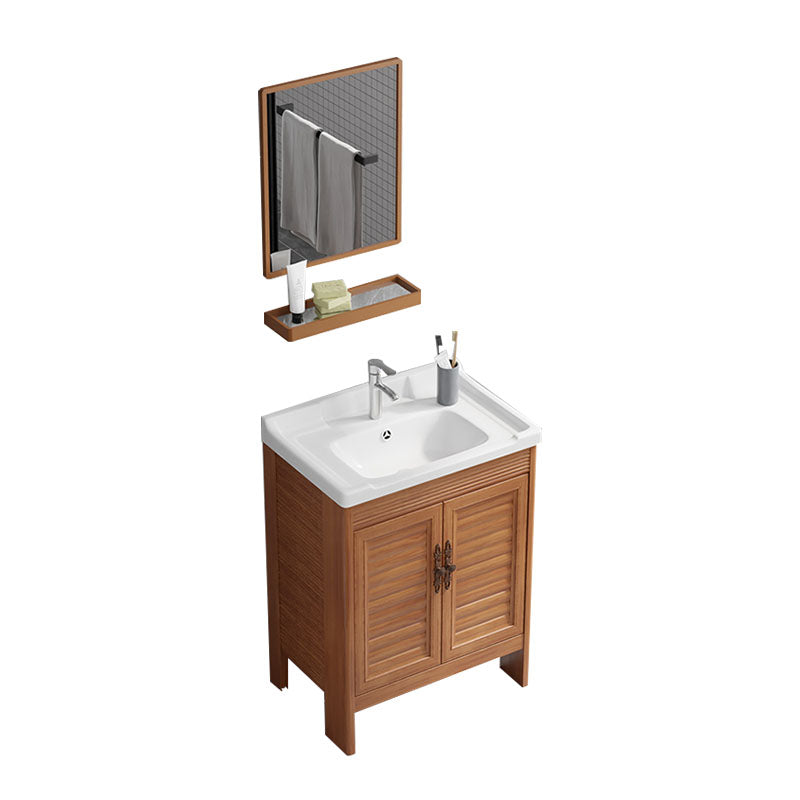 Rectangle Vanity Set Metal Frame Mirror Freestanding 2 Doors Single Sink Bath Vanity Vanity & Faucet & Mirrors 24"L x 16"W x 31"H 2 Clearhalo 'Bathroom Remodel & Bathroom Fixtures' 'Bathroom Vanities' 'bathroom_vanities' 'Home Improvement' 'home_improvement' 'home_improvement_bathroom_vanities' 6927240