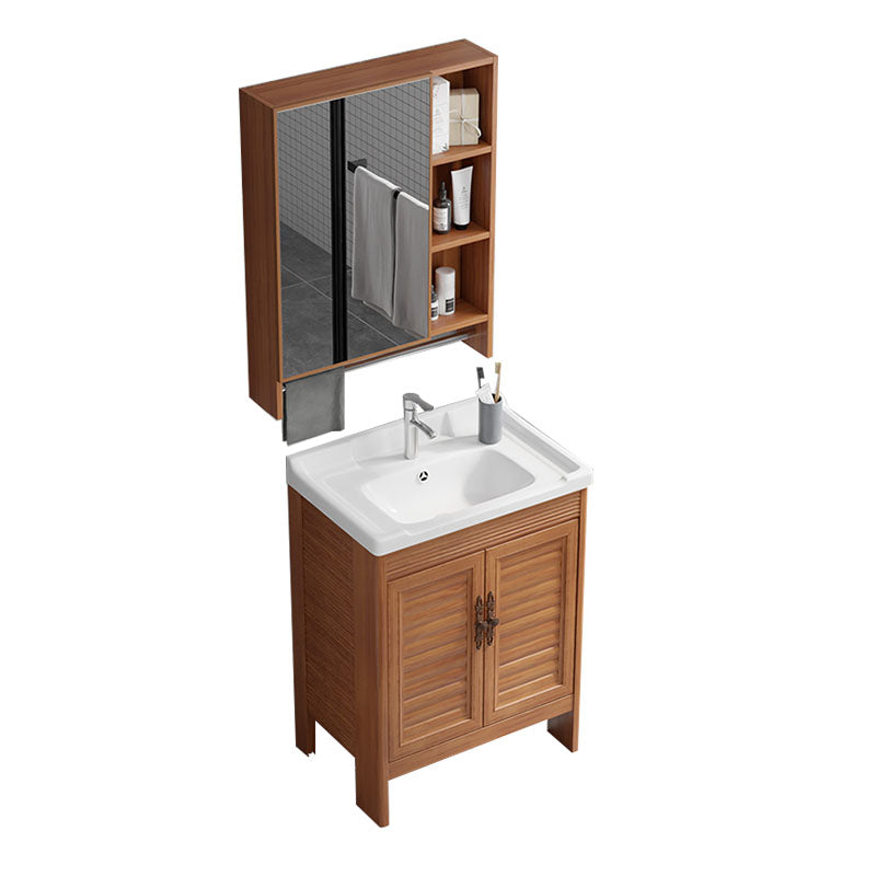 Rectangle Vanity Set Metal Frame Mirror Freestanding 2 Doors Single Sink Bath Vanity Vanity & Faucet & Mirror Cabinet 24"L x 16"W x 31"H 2 Clearhalo 'Bathroom Remodel & Bathroom Fixtures' 'Bathroom Vanities' 'bathroom_vanities' 'Home Improvement' 'home_improvement' 'home_improvement_bathroom_vanities' 6927241