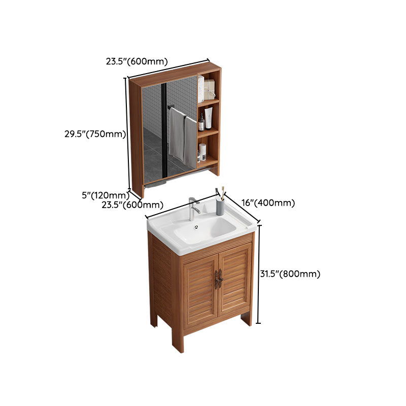 Rectangle Vanity Set Metal Frame Mirror Freestanding 2 Doors Single Sink Bath Vanity Clearhalo 'Bathroom Remodel & Bathroom Fixtures' 'Bathroom Vanities' 'bathroom_vanities' 'Home Improvement' 'home_improvement' 'home_improvement_bathroom_vanities' 6927261