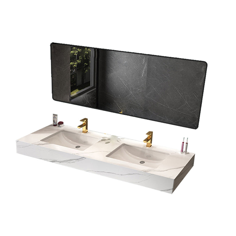 Stone Vanity White Wall Mount Double Sink Waterproof Bath Vanity with Mirror Vanity & Faucet & Mirrors Clearhalo 'Bathroom Remodel & Bathroom Fixtures' 'Bathroom Vanities' 'bathroom_vanities' 'Home Improvement' 'home_improvement' 'home_improvement_bathroom_vanities' 6927274