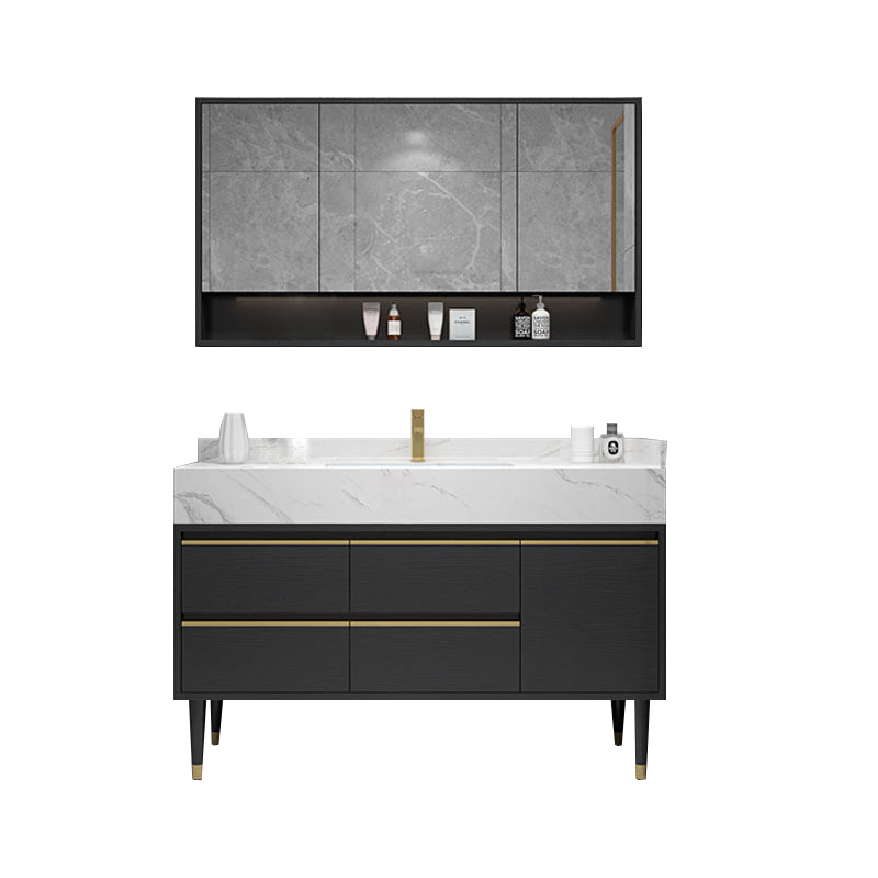 Glam Bath Vanity Wood Frame Freestanding Soft Close Drawers Rectangle Mirror Vanity Vanity & Faucet & Mirror Cabinet Clearhalo 'Bathroom Remodel & Bathroom Fixtures' 'Bathroom Vanities' 'bathroom_vanities' 'Home Improvement' 'home_improvement' 'home_improvement_bathroom_vanities' 6927471