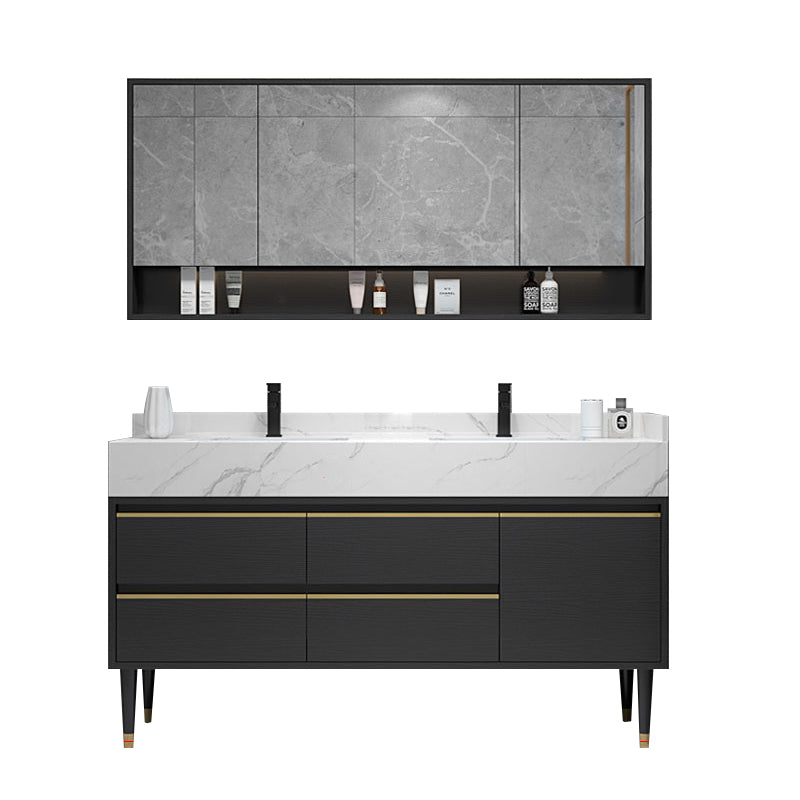 Glam Bath Vanity Wood Frame Freestanding Soft Close Drawers Rectangle Mirror Vanity Vanity & Faucet & Mirror Cabinet Clearhalo 'Bathroom Remodel & Bathroom Fixtures' 'Bathroom Vanities' 'bathroom_vanities' 'Home Improvement' 'home_improvement' 'home_improvement_bathroom_vanities' 6927474