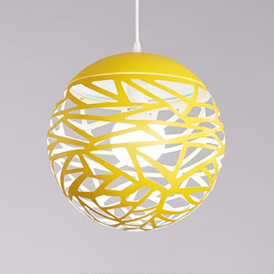 8"/12" W Stenciled Metal Shade Pendant Light Contemporary 1 Light Dining Room Hanging Light in Black/White Yellow Clearhalo 'Ceiling Lights' 'Modern Pendants' 'Modern' 'Pendant Lights' 'Pendants' Lighting' 69276