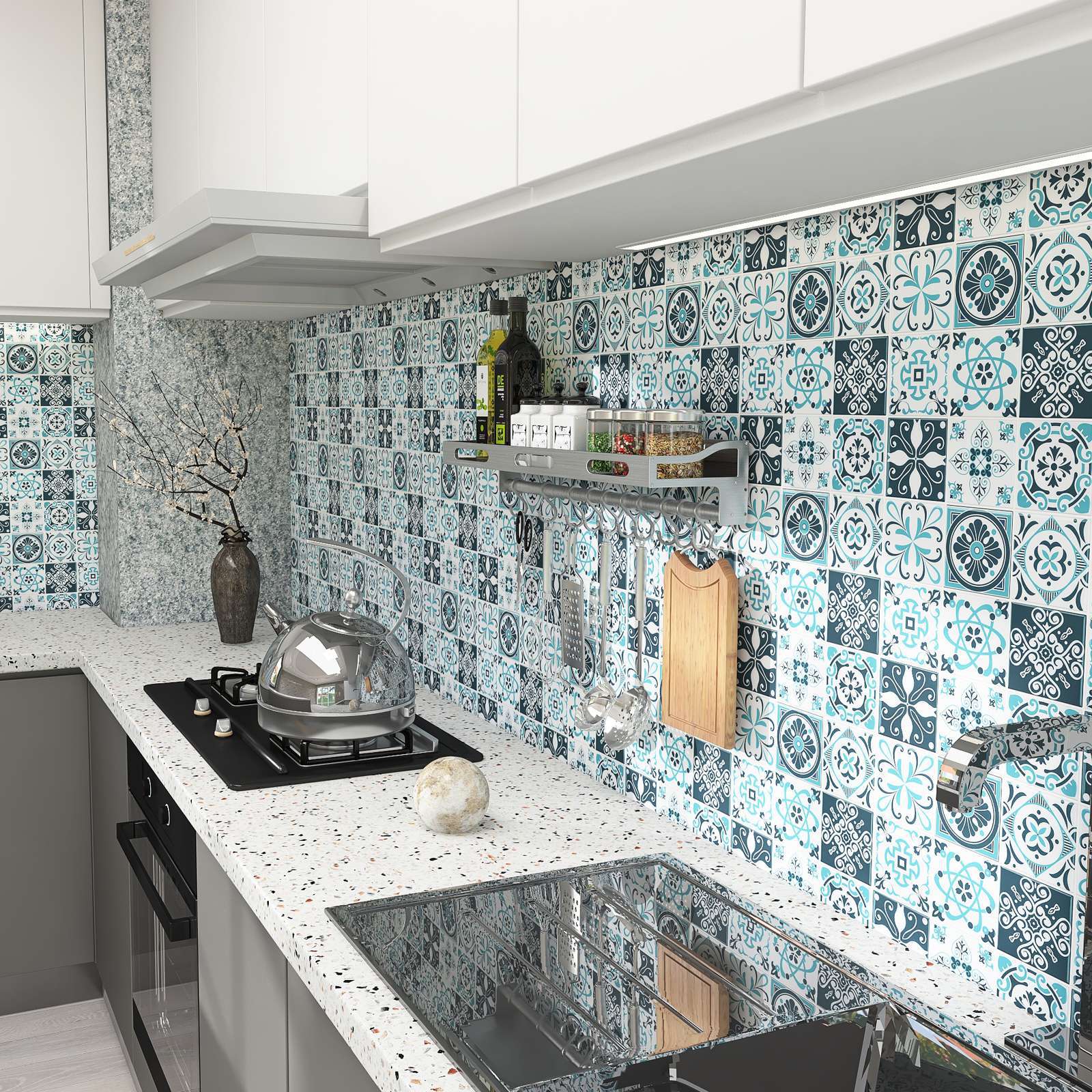 Mosaic Tile Peel and Stick Wall Tile Modern Wallpaper with Waterproof Cyan Clearhalo 'Flooring 'Home Improvement' 'home_improvement' 'home_improvement_peel_stick_blacksplash' 'Peel & Stick Backsplash Tile' 'peel_stick_blacksplash' 'Walls & Ceilings' Walls and Ceiling' 6927770