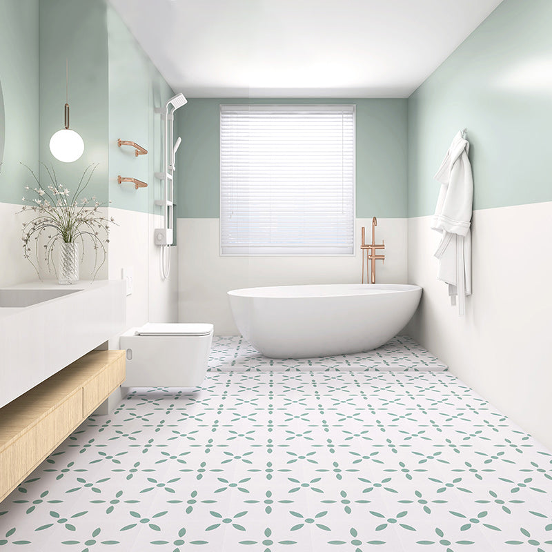 Square Ceramic Matte Floor and Wall Tile Moroccan Bathroom Floor Green-White 33 Pieces Clearhalo 'Floor Tiles & Wall Tiles' 'floor_tiles_wall_tiles' 'Flooring 'Home Improvement' 'home_improvement' 'home_improvement_floor_tiles_wall_tiles' Walls and Ceiling' 6927950