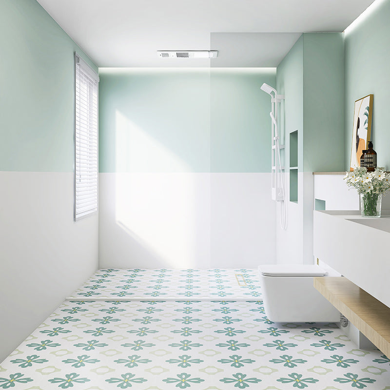 Square Ceramic Matte Floor and Wall Tile Moroccan Bathroom Floor White-Green 33 Pieces Clearhalo 'Floor Tiles & Wall Tiles' 'floor_tiles_wall_tiles' 'Flooring 'Home Improvement' 'home_improvement' 'home_improvement_floor_tiles_wall_tiles' Walls and Ceiling' 6927953