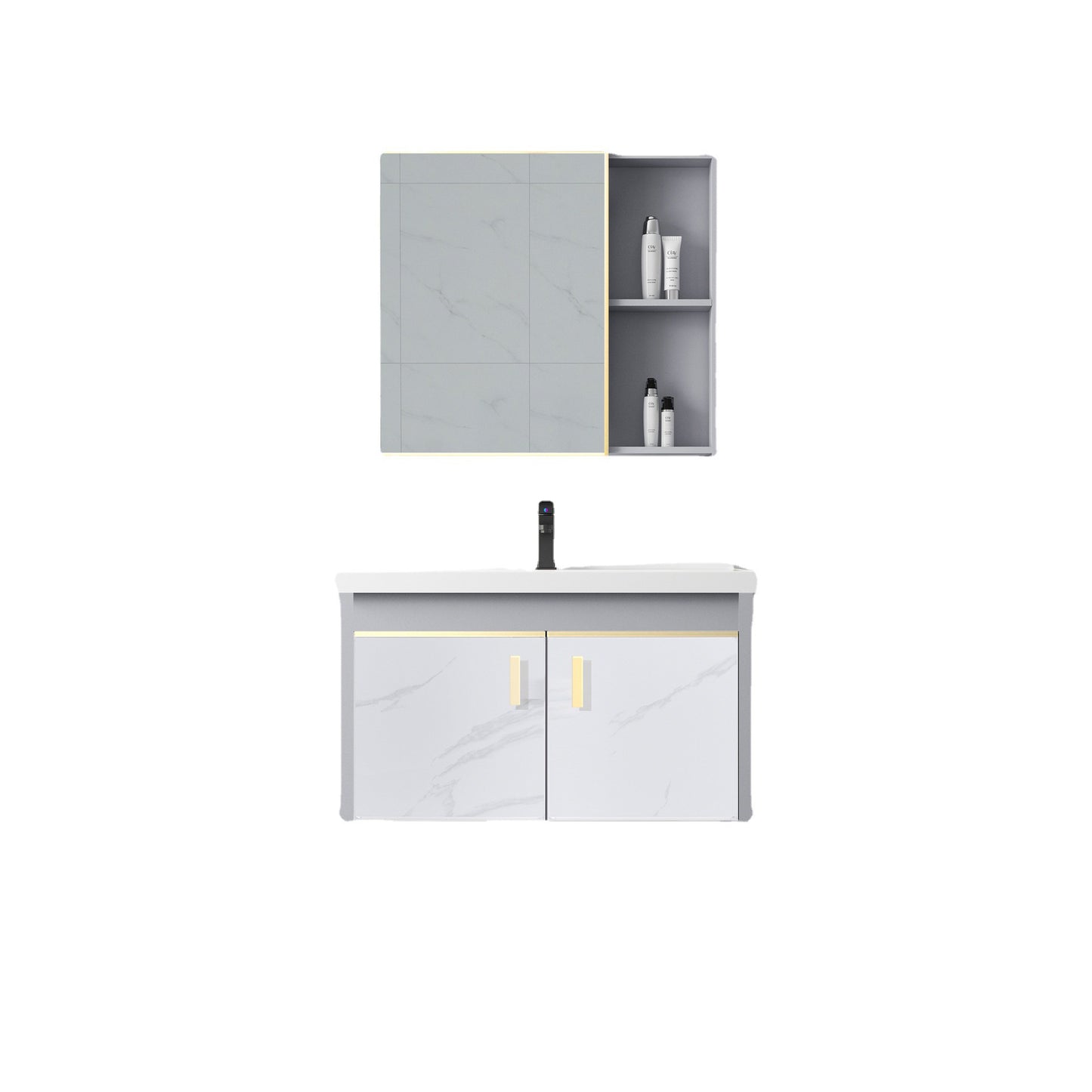 Metal Frame Bathroom Vanity White Single Sink Wall-Mounted 2 Doors Vanity with Mirror Clearhalo 'Bathroom Remodel & Bathroom Fixtures' 'Bathroom Vanities' 'bathroom_vanities' 'Home Improvement' 'home_improvement' 'home_improvement_bathroom_vanities' 6928457