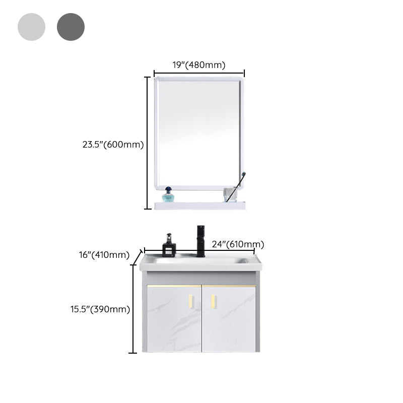 Metal Frame Bathroom Vanity White Single Sink Wall-Mounted 2 Doors Vanity with Mirror Clearhalo 'Bathroom Remodel & Bathroom Fixtures' 'Bathroom Vanities' 'bathroom_vanities' 'Home Improvement' 'home_improvement' 'home_improvement_bathroom_vanities' 6928468