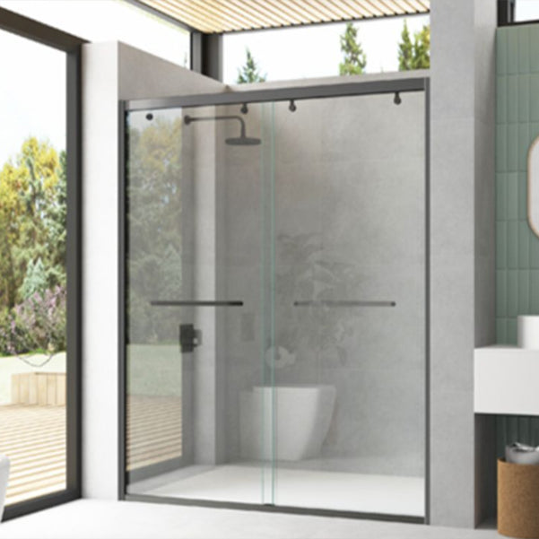 One-shaped Semi-frameless Double Sliding Shower Door, Bathroom Tempered Glass Door Clearhalo 'Bathroom Remodel & Bathroom Fixtures' 'Home Improvement' 'home_improvement' 'home_improvement_shower_tub_doors' 'Shower and Tub Doors' 'shower_tub_doors' 'Showers & Bathtubs' 6934550